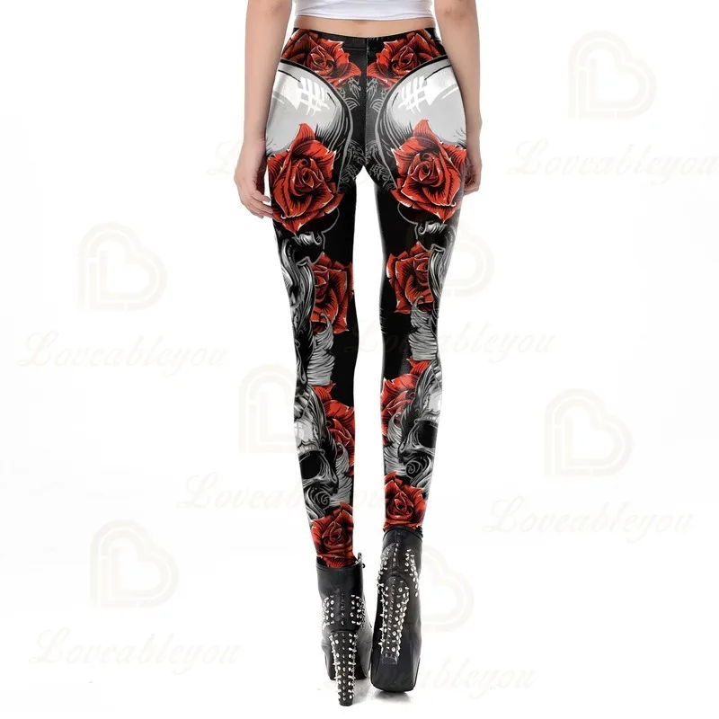 New Arrival Halloween Rose Ghosts Series Print Women Girl Sexy Leggings Mid Waist Elastic Fitness Warm Girl Leggings
