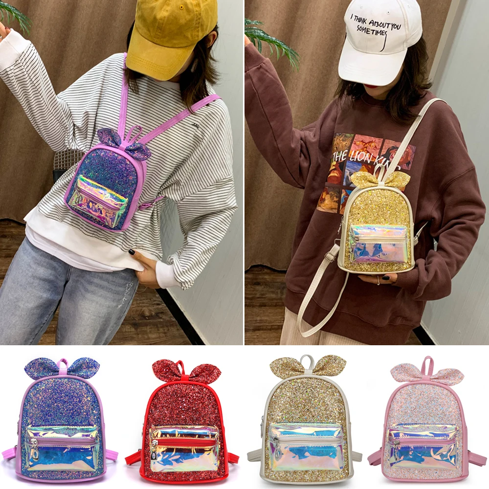 Для женщин и девочек, 3D Уши, блестки, лазер, мини застежки-молнии для рюкзака, дорожная школьная сумка, рюкзак