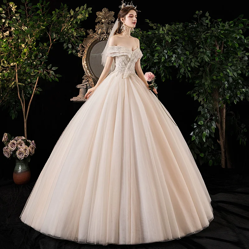 SSYFashion Новое роскошное свадебное платье с открытыми плечами, а-силуэт, длина до пола, бисероплетение, свадебное платье невесты, свадебное платье, Vestidos De Novia