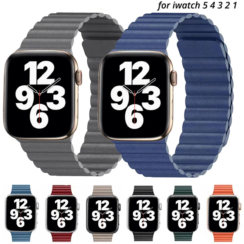 

Genuine Leather Loop For Apple Watch 38mm 42mm band For iwatch series 6 SE 5 4 3 2 1 Adjustable Magnetic Strap 40mm 44mm