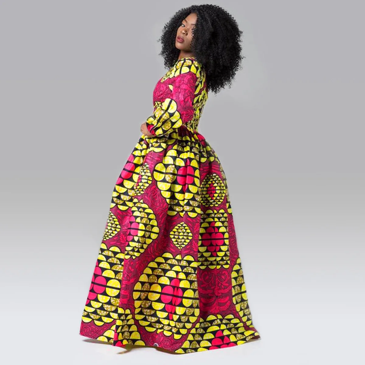 african fashion designers 2021 Latest Robe Wax African Clothes For Women Large Swing Skirt Long Sleeve High Waist V-Neck Ethnic Maxi Dress african wear