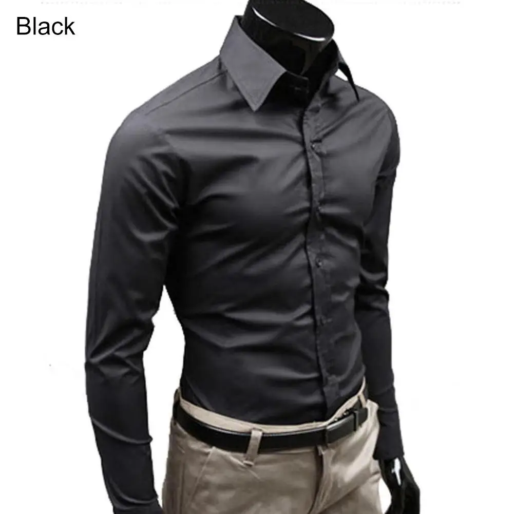 Для мужчин стильные Повседневное однотонные Цвет Slim Fit платье рубашка с длинным рукавом Бизнес Топ
