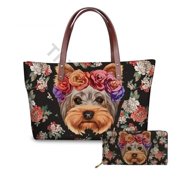 

Cartoon Floral Dog Print Women Purses And Handbags Set Fashion Large Female Shoulder Bag Tote Beachbag For Custom Borsa Donna
