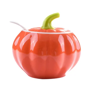 

1 Set Pumpkin Shape Spice Jar Salt Jar Chili Oil Jar (A Jar with A Spoon Orange)
