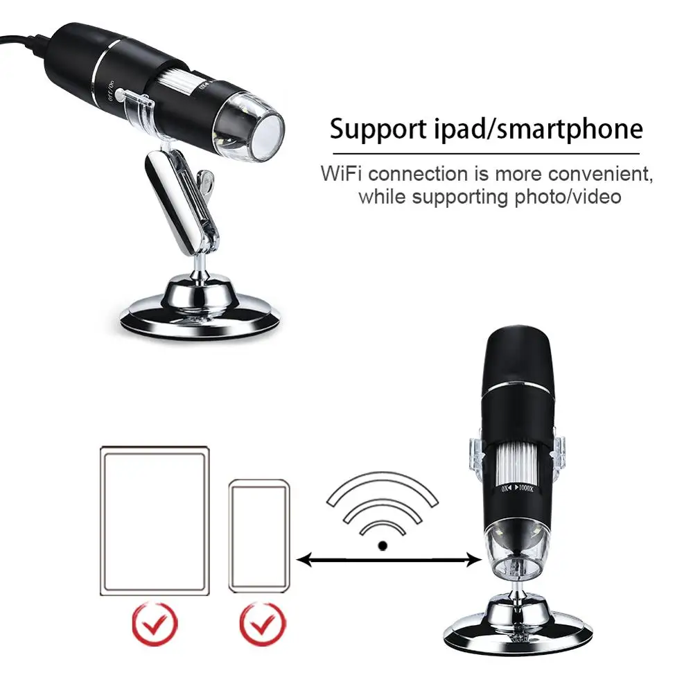 1000X/1600X Wifi/USB микроскоп цифровой микроскоп Лупа камера 8LED w/Подставка для Android IOS iPhone iPad микроскоп - Цвет: Wifi 1000X
