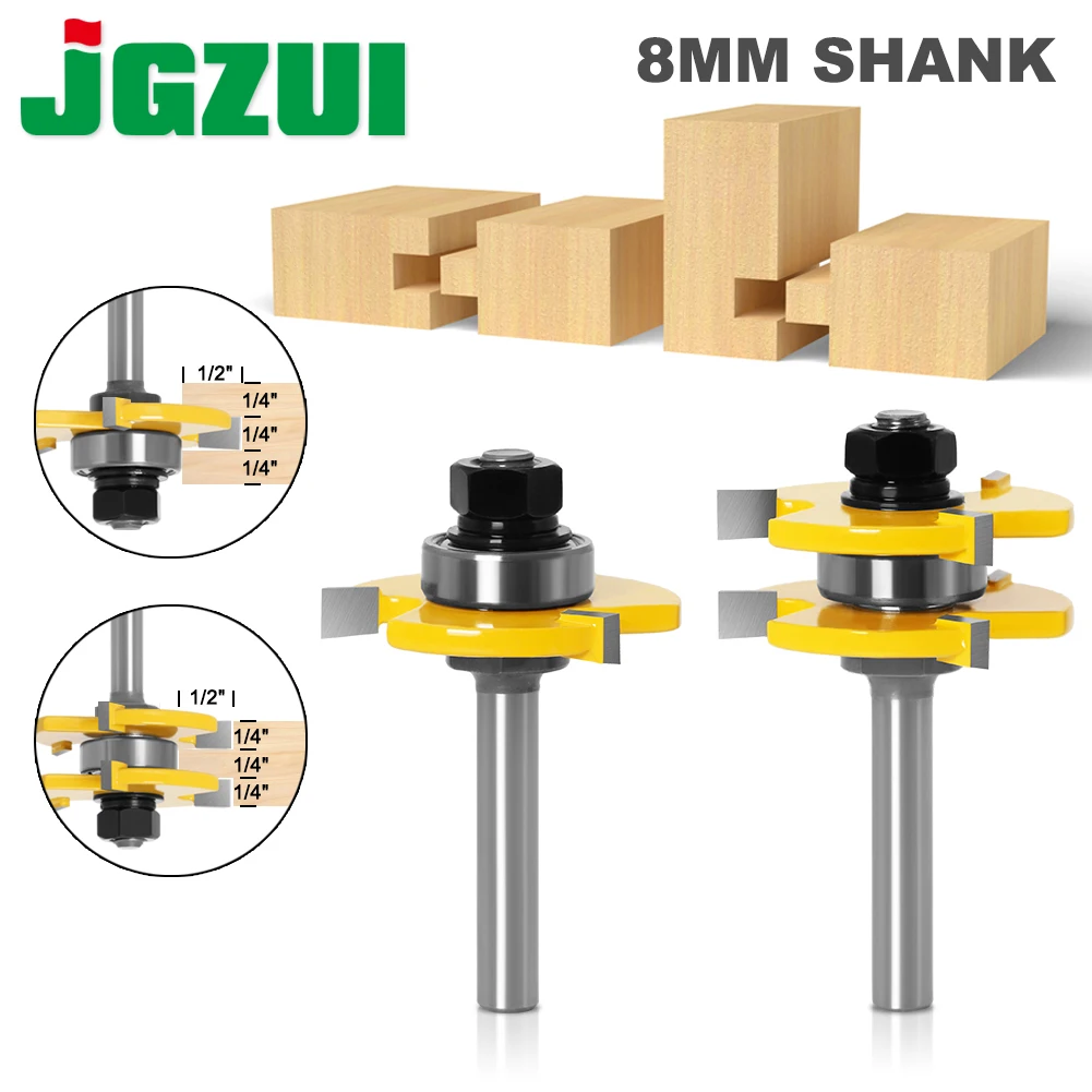 Tongue Groove Router Bit Set 6/8mm 1/4in Shank T-shape Wood Milling Cutter Tool Tongue Groove Router Bit Set 6/8mm 1/4in Shank T-shape Wood Milling Cutter Tool