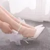 Crystal Queen Woman Satin Shoes Elegant Ankle Strap Party Bow-knot High Thin Heels Sandals Sexy High Heels White Wedding Shoes ► Photo 1/6