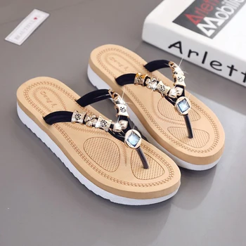 

2020 summer women's flip flops beach sandals flat bottom slippers sweet fashion comfortable metal decoration women's slippers