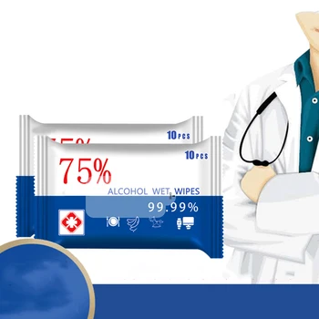 

5/10Pack 10Sheets/Pack 75% Alcohol Wet Wipes Cleaning Tissue Paper Towel Sterilization First Aid Cleaning Tissue Box