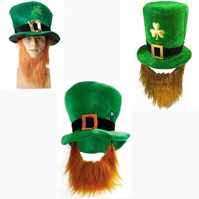 Saint St Patricks Day Green Hat Lucky Costume Accessories Celebration Carnival Props for Irish Fun Party Hat with Beard