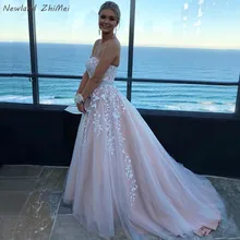 Newland ZhiMei линия розовая Румяна для выпускного вечера платья без бретелек шеи Кружева Кристалл пояс формальное платье дешевые женские вечерние платья