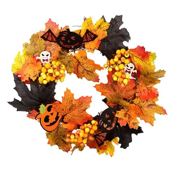 

Wooden Garland Artificial Pumpkin Maple Leaf Ghost Hanging Decoration Halloween Wall Door Hanging Ornament Wreath For Home Party
