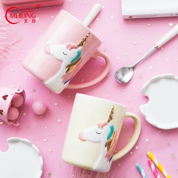 

Creative Colorful Unicorn Mugs Ceramic Breakfast Milk Water Mug Kitchen Office Drinkware Porcelain Coffee Cups With Lid & Spoon