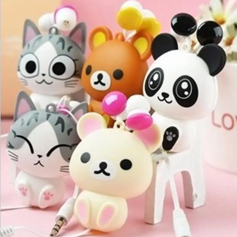 

3.5 mm Wired Retractable In-Ear Headset Cartoon Cat/Panda Earpiece Clip Headset MP3 Headphone For iphone 6 6s 7s Samsung Xiaomi