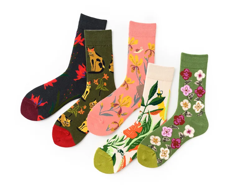 Jerrinut женские хлопковые модные забавные носки с принтом эстетические милые зимние повседневные носки милые цветы узор Harajuku носки