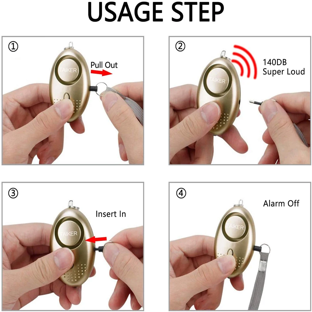 Portable Self Defense Alarm 130DB Personal Security Alarm Keychain With LED Lights Emergency Safety Alarm For Women, Men, Child