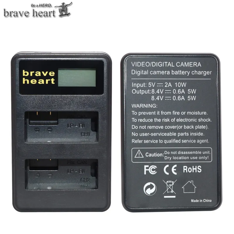 brave heart LP-E8 LP E8 LPE8 батарея камеры+ светодиодный двойной зарядное устройство для Canon EOS 550D 600D 650D 700D Rebel T2i T3i T4i T5i
