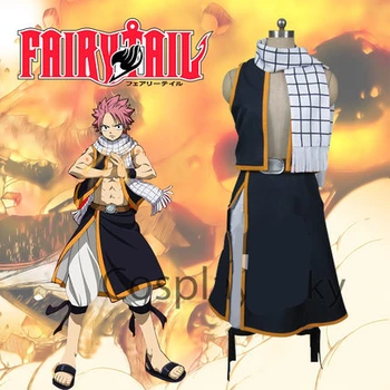 

Japan Anime FAIRY TAIL Etherious Natsu Dragneel Suit Men Cosplay Costume Top Skirt