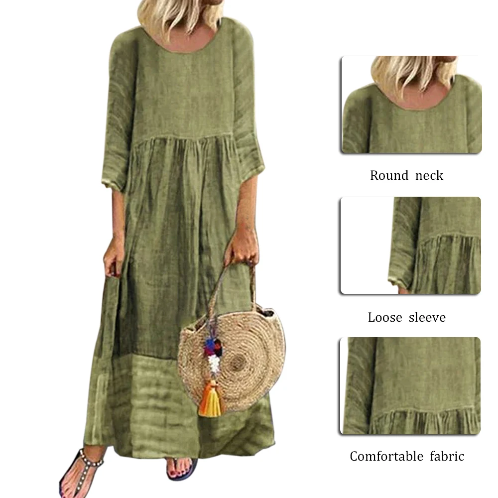 Винтажное платье для женщин, розовое vestidos mujer, женские длинные свободные платья с О-образным вырезом и градиентом, комфортное платье из ткани размера плюс