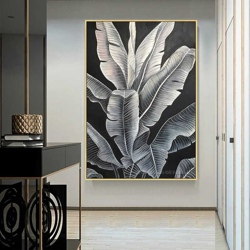Silver Leaf Art Oil Painting On Canvas Hand Painted Wall Art Pictures For Living Room Decoration Home Decor Painting Calligraphy Aliexpress