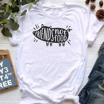

Friends Not Food T Shirt Vegan Slogan Cotton Tshirt Vegetarian Lover Women Shirts Cute Pig Graphic Tees Girl Soft Tops Drop Ship