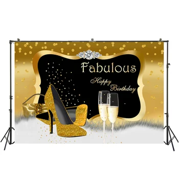 

Happy Birthday Fabulous Women Party Golden High Heels Dots Photo Background Photographic Backdrop Photo Studio Custom W-3897