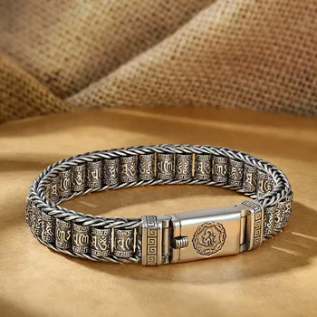 Handmade Creative Passepartout Prayer Wheel Bracelet Men's Sterling Silver
