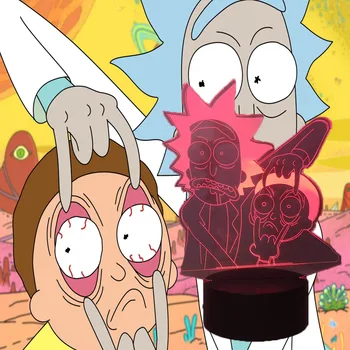 

Rick and Morty Night Light for Kids Switch Button Bedroom Desk Lamp Touch LED Table Lamp 3D Lamp Colorful House Atmosphere Light