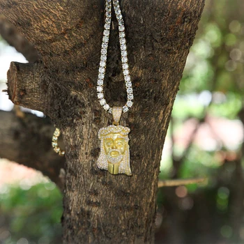 

New Iced Out Jesus Corolla Small Pendant With Tennis Chain Hip Hop Fashion Cubic Zircon Stone Necklace Men Women Jewelry Gift