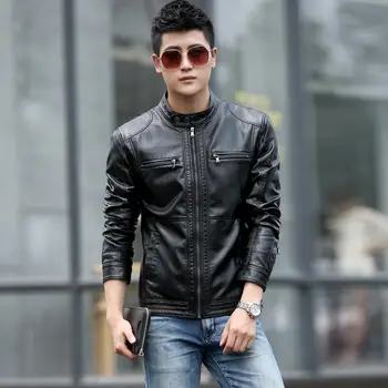 

Dhfinery Mens Leather Jacket Spring And Autumn Short Design Stand Collar Motorcycle Faux Leather Coats Plus Size M -5xl 8822