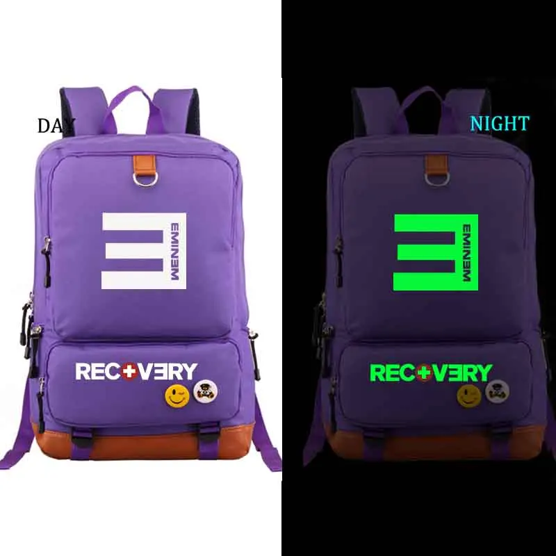 style3 purple EMINEM светящийся в темноте Рюкзак Студенческая Школьная Сумка Повседневный рюкзак для мужчин и женщин рюкзак - Цвет: style3 purple