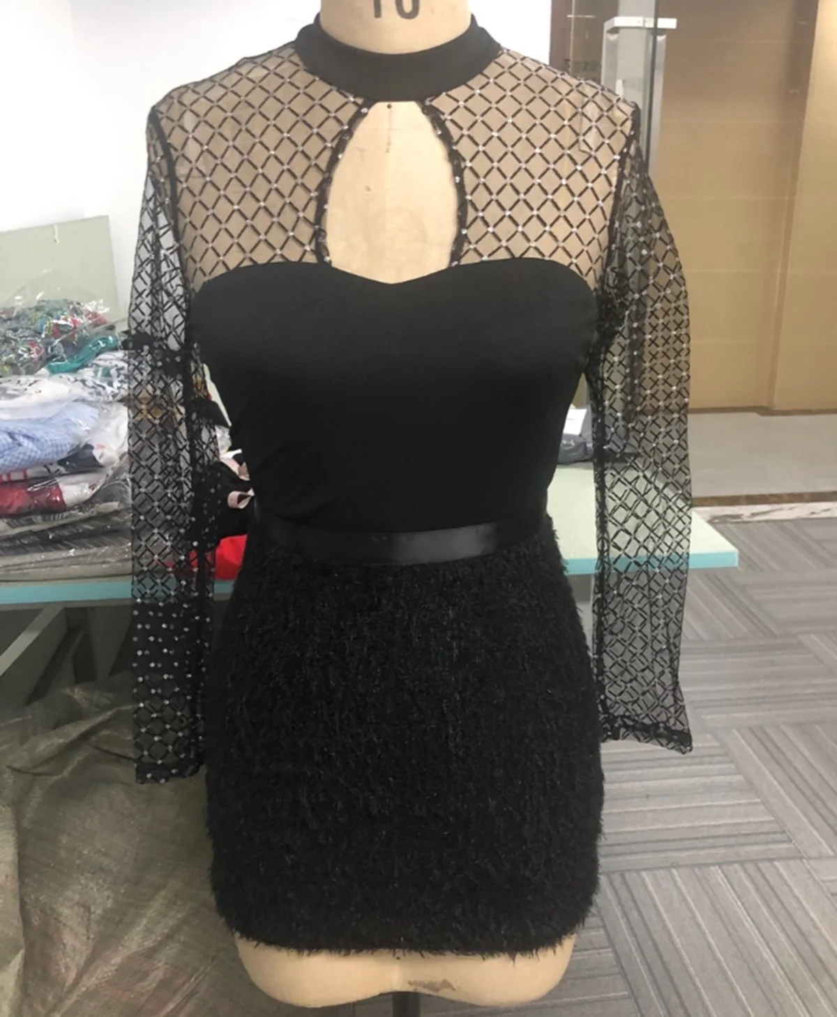 Goocheer, новинка, Vestidos, зима, осень, женское, сексуальное, с кристаллами, с высоким воротом, с длинным рукавом, из прозрачной сетки, платья, перо, Клубное, облегающее, вечерние, платье