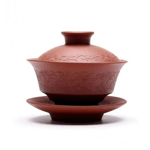 [Великолепно] Φ! Глина Yixing Zisha ручной работы красная чайная чашка Gaiwan с блюдцем чай