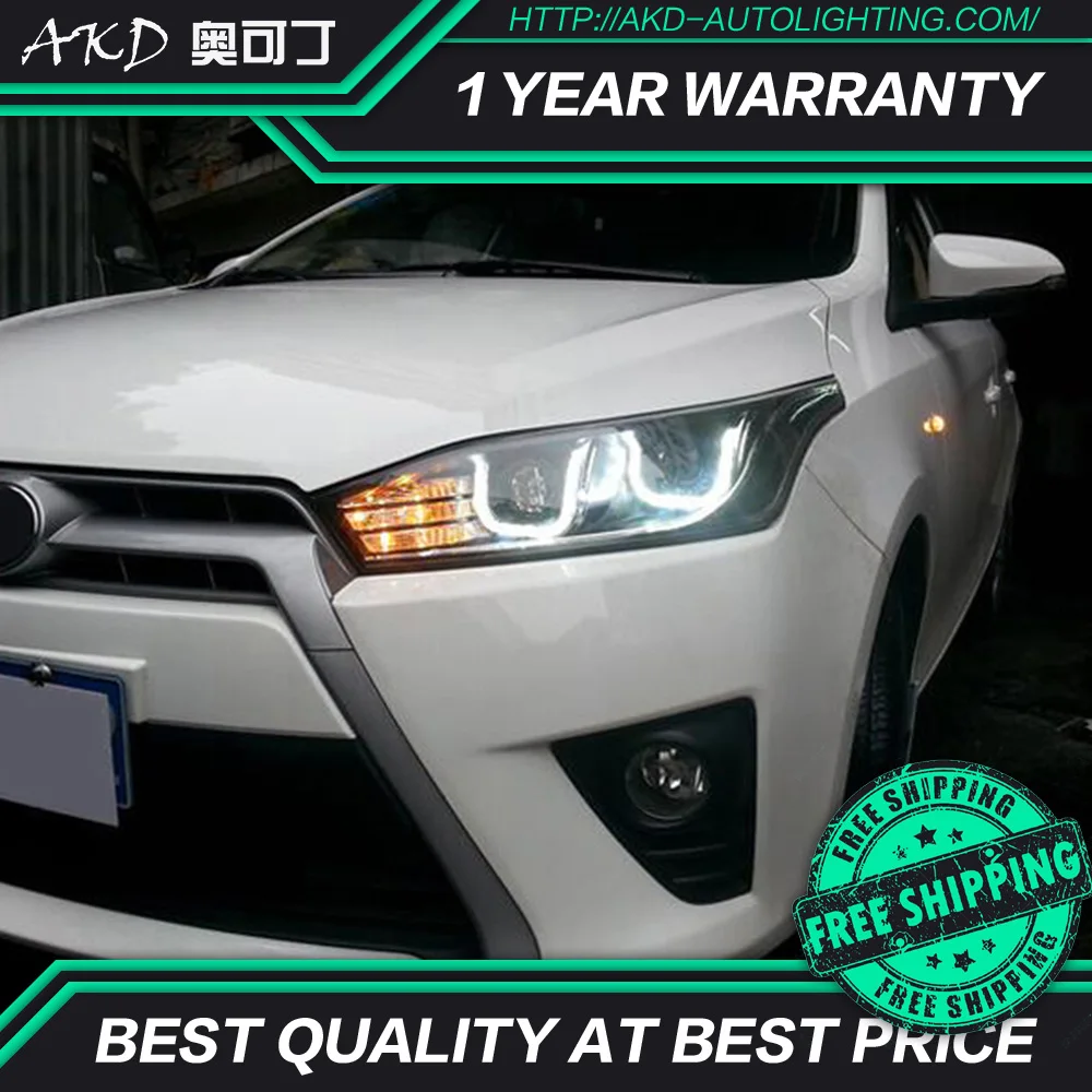 АКД автомобильного тюнинга фары для Toyota Yaris светодиодные DRL Противотуманные Фары
