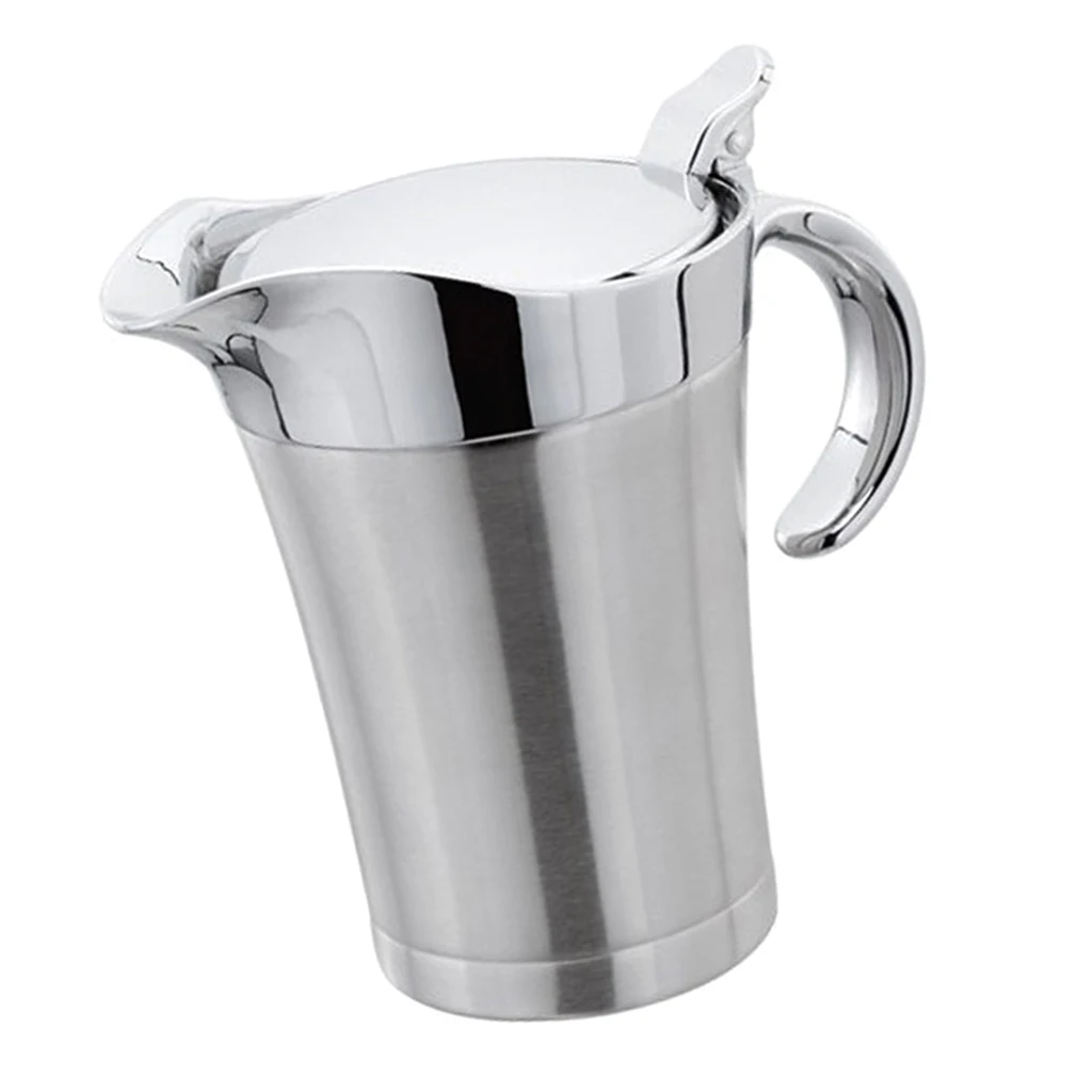 Gravy Boat, Stainless Steel Gravy Sauce& Dressing Boat Double Insulated Handle Wide& Hinged Lid Kitchen Pourer Pot, 750ml