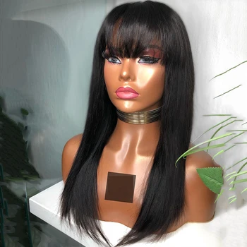 

2x6 Straight Wig 150% Density Lace Front Human Hair Wigs Fringe Wig With Bangs Brazilian Remy For Women Lace Closure Wig Plucked