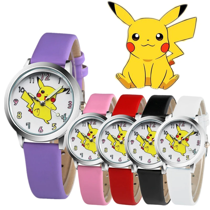 ポケモン漫画ピカチュウ素敵な子供のレザーストラップクォーツ時計学生カジュアルアクセサリー時計少年少女の腕時計ギフト デジタル腕時計 Aliexpress