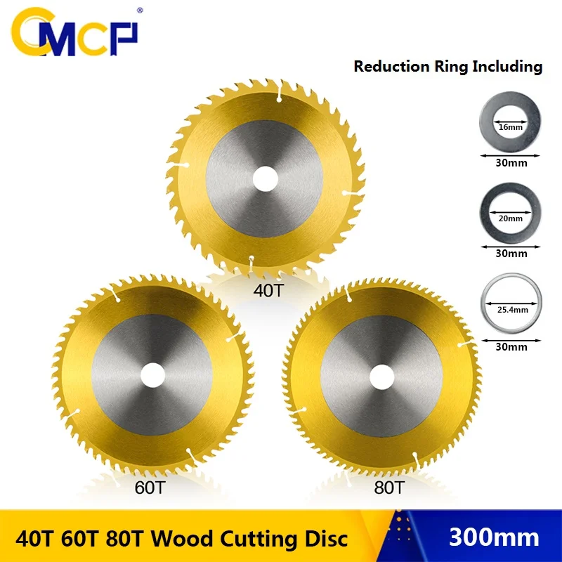 

CMCP Titanium Coated Circular Saw Blade Disc 300x30mm TCT Woodworking Saw Blade 40T 60T 80T Carbide Wood Cutting Disc