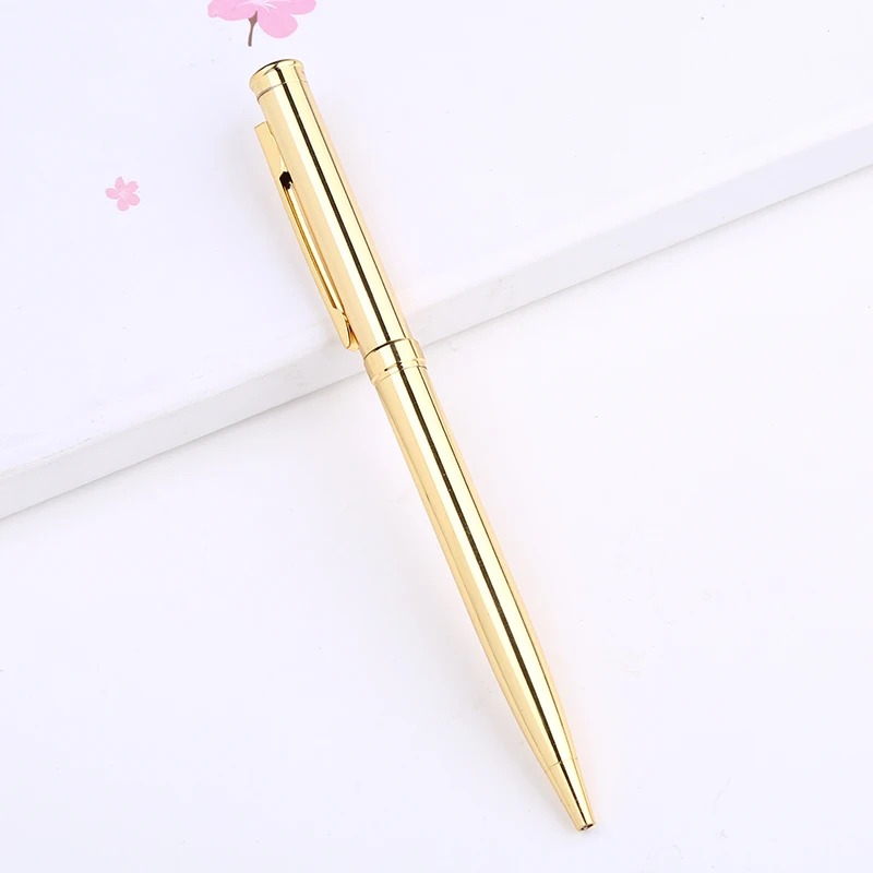 Шариковая ручка с металлическим покрытием, индивидуальный логотип, роскошная деловая, школьная, офисная, персонализированная ручка для письма, вращающаяся шариковая ручка sterierymet - Цвет: Gold1Pc