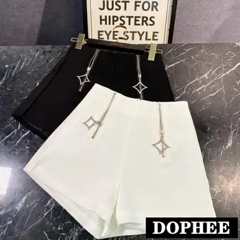 

2020 Summer New Shiny Rhinestones Double Zipper Design Ol Wind Suit Shorts Black/white Female High Waist Shorts Hot Pants