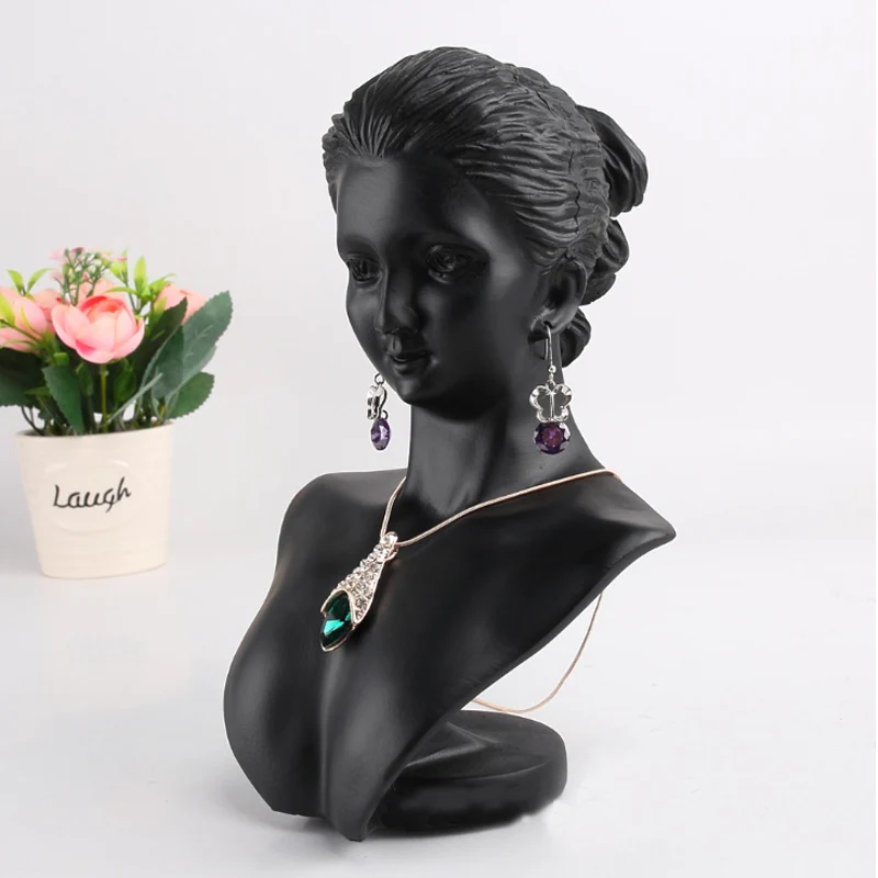 

Beauty Gift Jewelry Necklace Pendant Earring Display Stand Holder Show Black Resin Mannequin Bust Decorate Jewelry Display Shelf