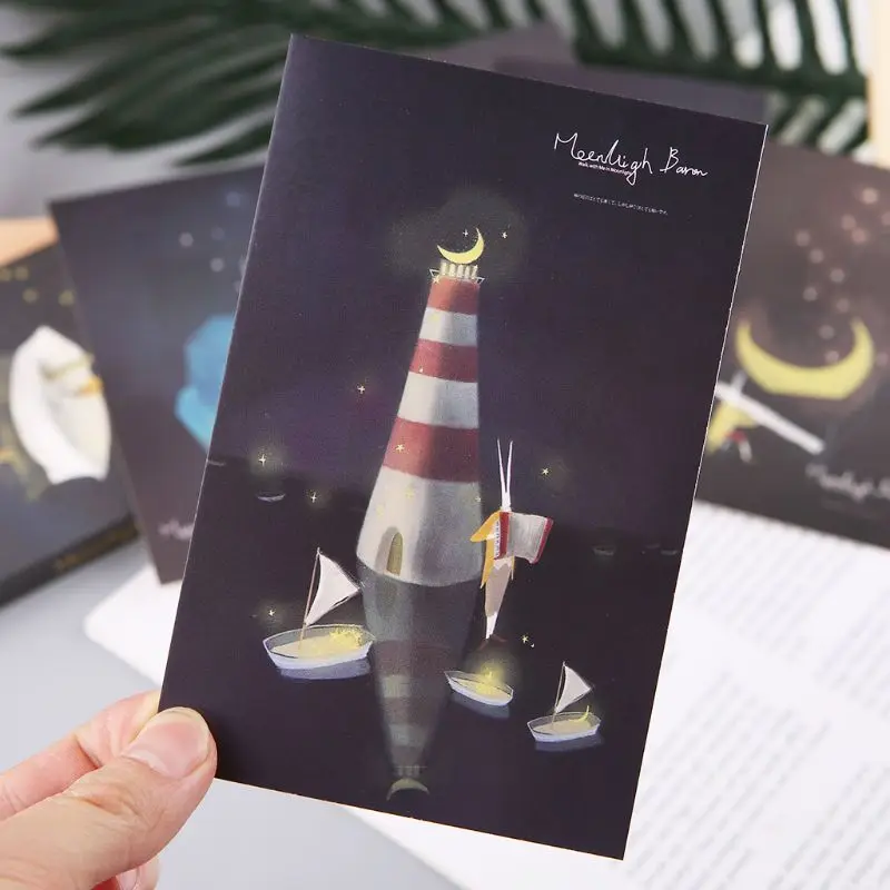 

30pcs Vintage Luminous Postcard Glow In The Dark Moon Light Greeting Post Card Novelty Xmas Greeting Cards Gift W91A