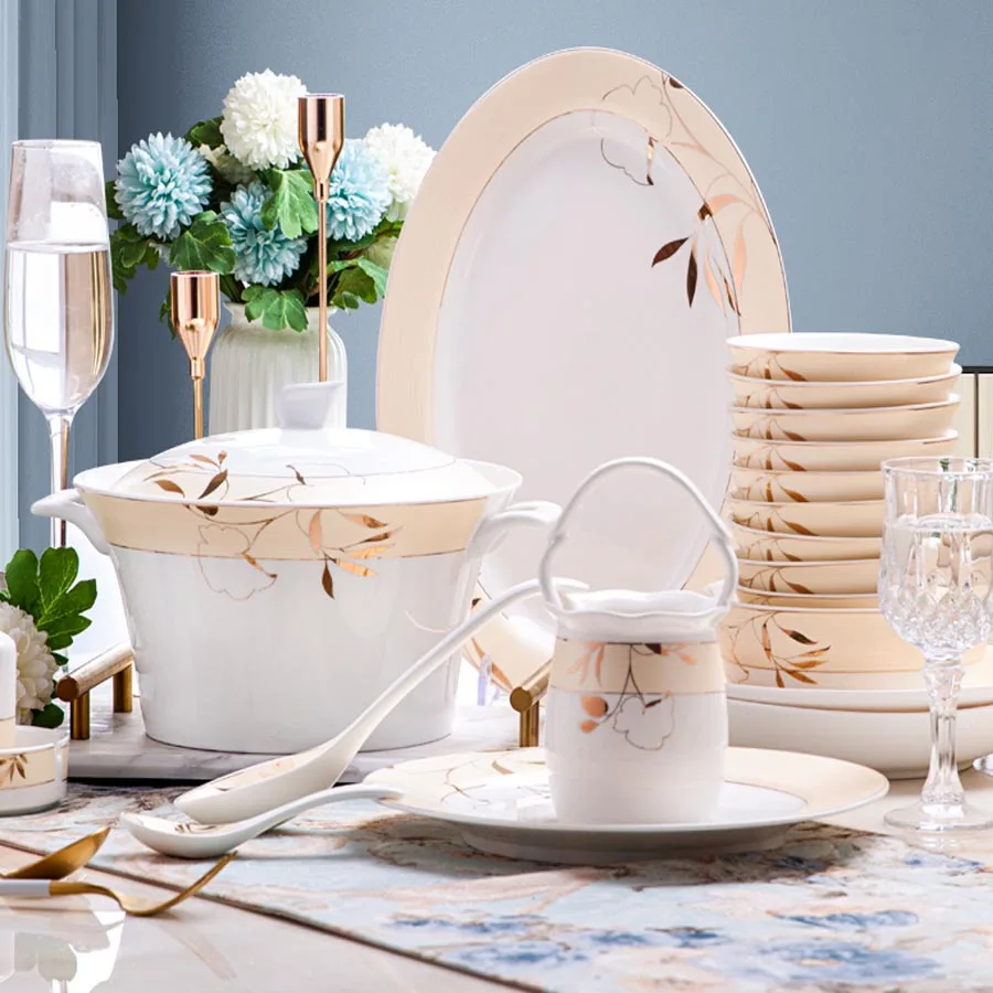 60 Heads jingdezhen ceramics tableware tableware Rice Bowl Dish Salad Noodles Bowl Plate Dinnerware Sets tablewar dish set