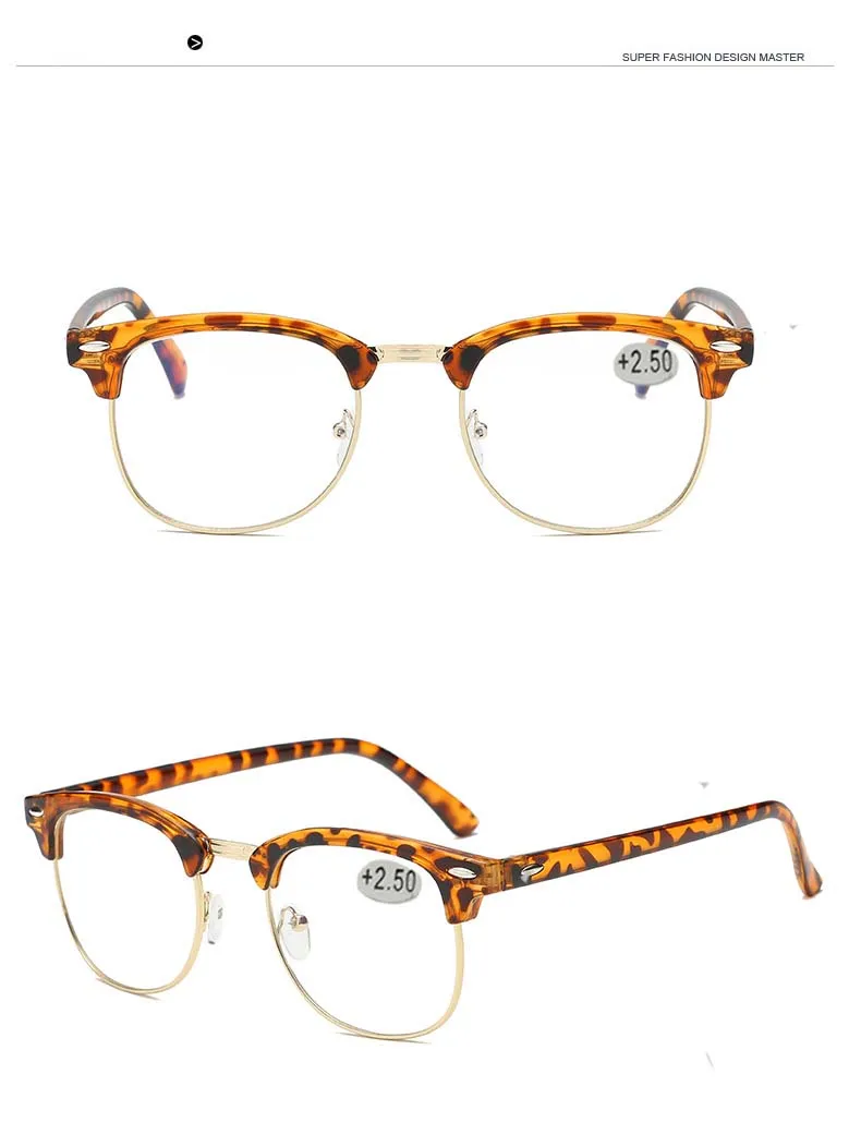 Металлические очки для чтения с полуоправой, очки для дальнозоркости, мужские и женские очки дальнего видения с прочностью+ 0,5+ 0,75+ 1,0+ 1,25 до+ 4,0
