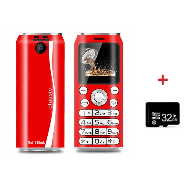 Мини мобильный телефон SATREND K8 1," cola в форме телефона Две sim-карты MP3 Bluetooth Dialer запись звонков размер пальца маленькие мобильные телефоны - Цвет: red with 32g card