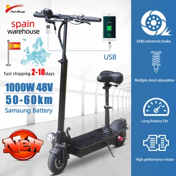 Günstige Elektrische Roller 48V 1000W 60 Km/h Doppel Suspension Faltbare Skateboard Einzigen Hand Tragen USB Verfügbar Für Erwachsene E Tretroller
