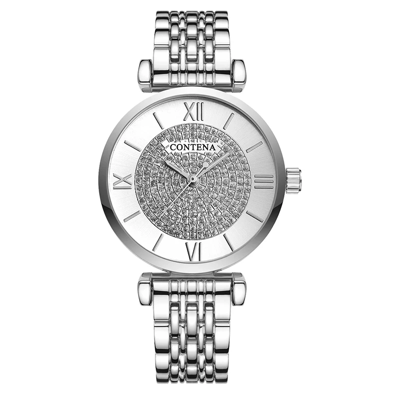 CONTENA женские кварцевые часы роскошные женские часы полностью из нержавеющей стали женские часы Топ бренд Стразы Наручные часы Reloj