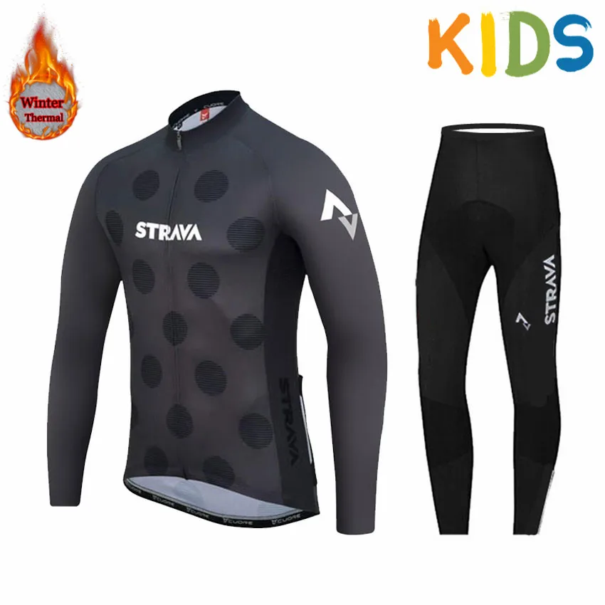 Зима, профессиональная велосипедная одежда STRAVA Team, Детский комплект из джерси и штанов, Ropa Ciclismo, теплая флисовая одежда для велоспорта, Майо - Цвет: 9