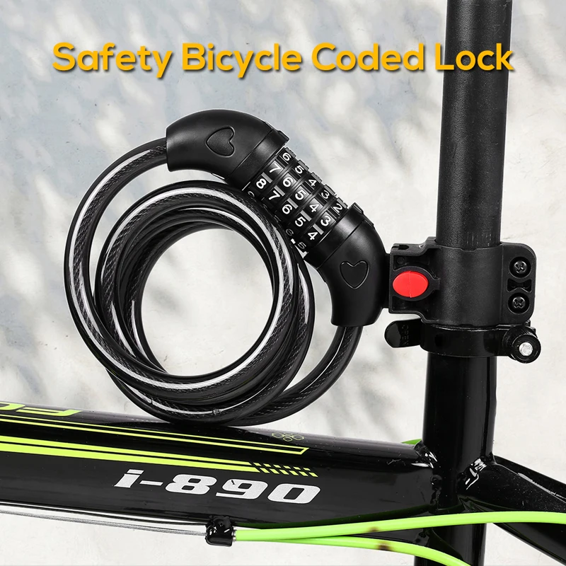 

Bicycle Lock Universal 5-digit Code Combination Lock 120cm/150cm/180cm Matte Steel Cable PVC Bike Accessories Clip Gift