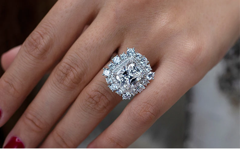 Не поддельные 12*10 мм бриллиантовое кольцо с бриллиантами, серебряное кольцо S925 пробы, изящный Свадебный цитрин, сапфир, аметист, рубиновый цветной бриллиант